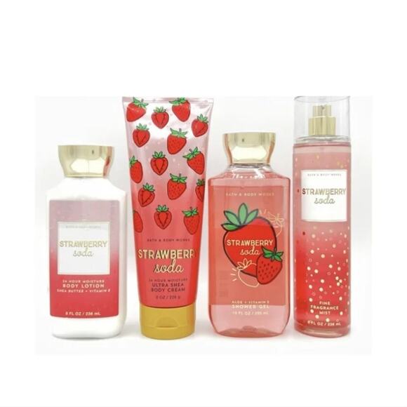 Bath & Body Works STRAWBERRY SODA set Lotion Shower Gel Fragrance Mist Cream‎ - Picture 1 of 4